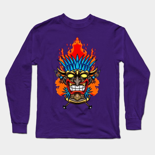 Tiki Mask Illustration 10 Long Sleeve T-Shirt by Harrisaputra